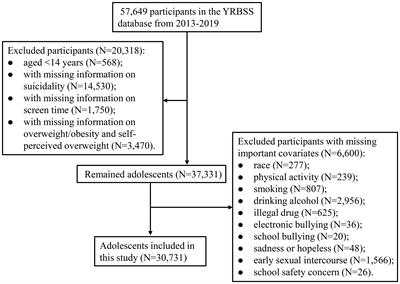 Mediation of the association between screen time and suicidality by overweight/obesity and perceived overweight: results from the youth risk behavior surveillance system of the United States